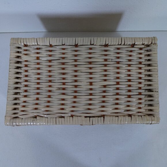 Vintage Wicker Sewing Basket Rectangle Hinged Double Clasp 14x8x7" Handles - Picture 11 of 11